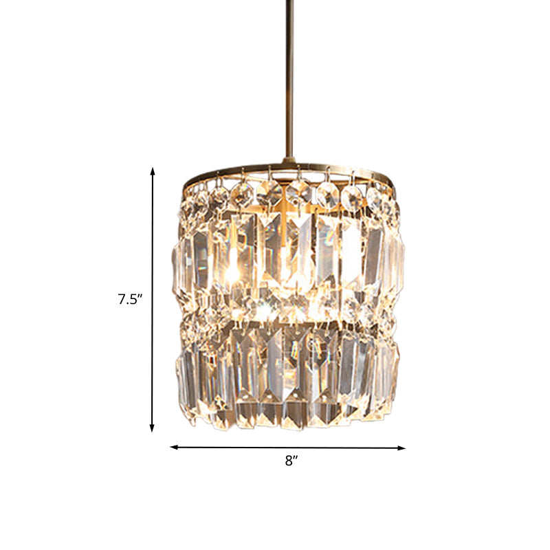 Crystal Cylindrical Pendant Light Fixture Modernist 1-Head Ceiling Suspension Lamp in Brass Clearhalo 'Ceiling Lights' 'Modern Pendants' 'Modern' 'Pendant Lights' 'Pendants' Lighting' 735245