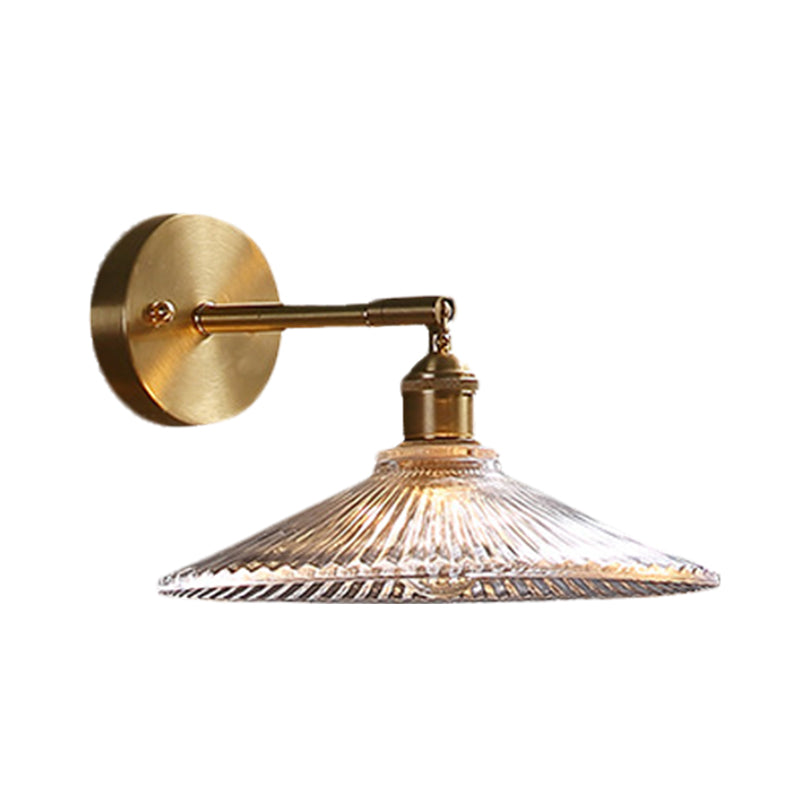 1 Head Bedside Sconce Light Fixture Simple Brass Wall Mounted Lamp with Scalloped Clear Glass Shade Clearhalo 'Cast Iron' 'Glass' 'Industrial' 'Modern wall lights' 'Modern' 'Tiffany' 'Traditional wall lights' 'Wall Lamps & Sconces' 'Wall Lights' Lighting' 735255