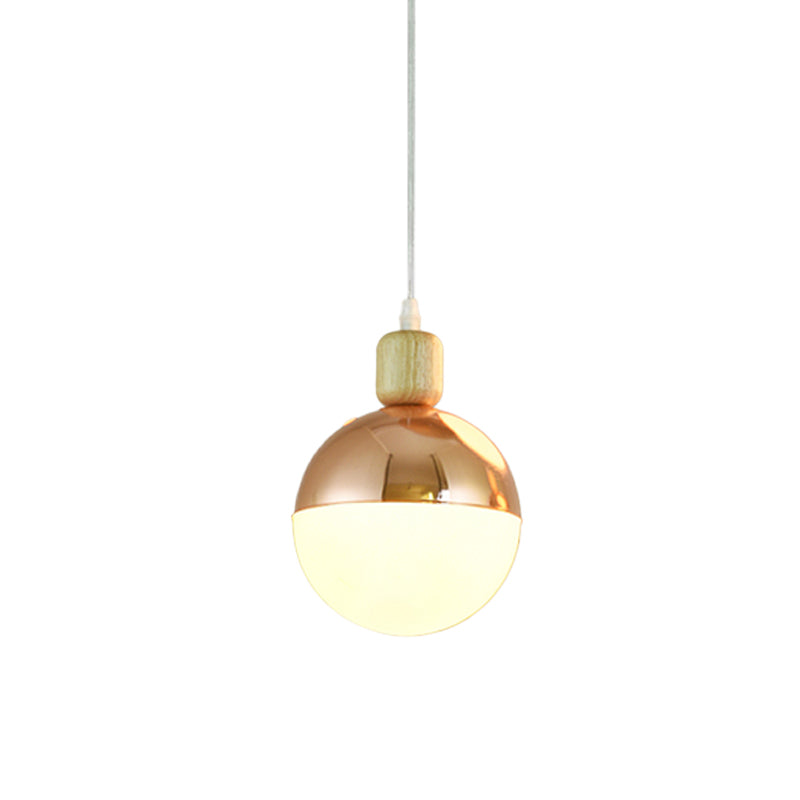 Modern Sphere Hanging Light Fixture Opal Glass 1 Head Bedside Ceiling Pendant Lamp in Gold Clearhalo 'Ceiling Lights' 'Glass shade' 'Glass' 'Modern Pendants' 'Modern' 'Pendant Lights' 'Pendants' Lighting' 735467