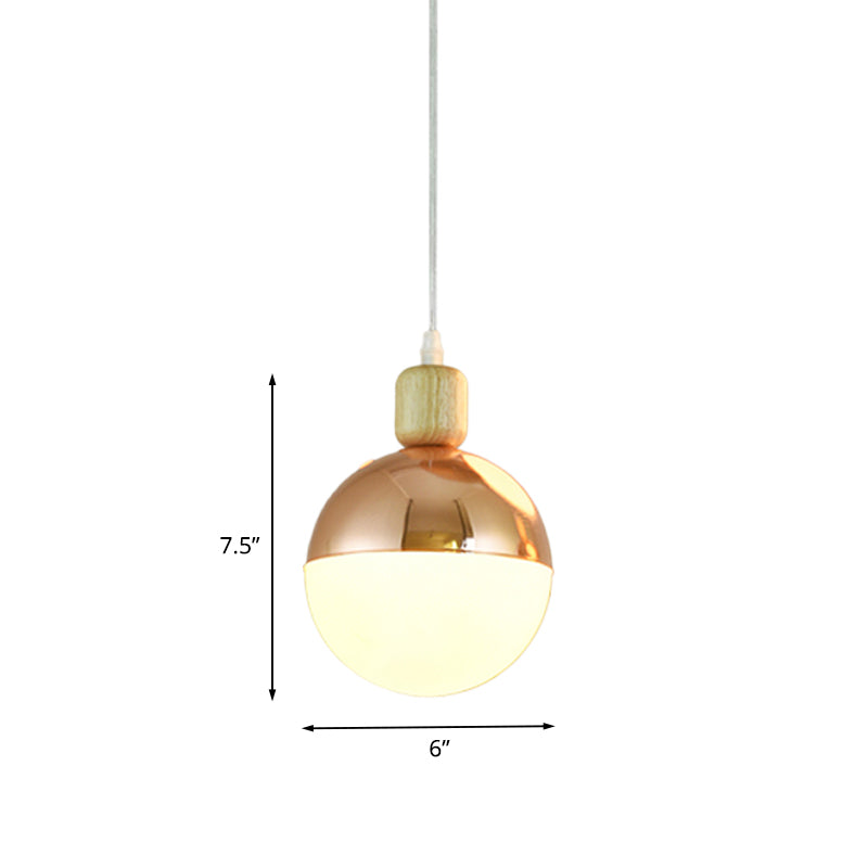 Modern Sphere Hanging Light Fixture Opal Glass 1 Head Bedside Ceiling Pendant Lamp in Gold Clearhalo 'Ceiling Lights' 'Glass shade' 'Glass' 'Modern Pendants' 'Modern' 'Pendant Lights' 'Pendants' Lighting' 735468