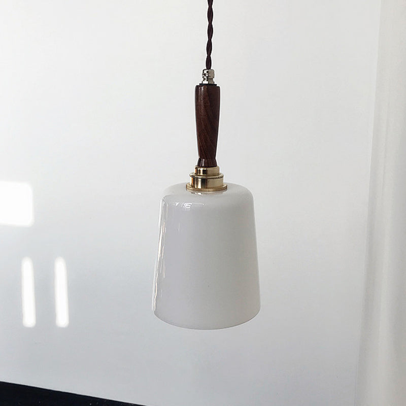 Bell Hanging Light Kit Vintage Milk White Glass 1 Bulb Brown Ceiling Suspension Lamp White Clearhalo 'Ceiling Lights' 'Glass shade' 'Glass' 'Modern Pendants' 'Modern' 'Pendant Lights' 'Pendants' Lighting' 735469