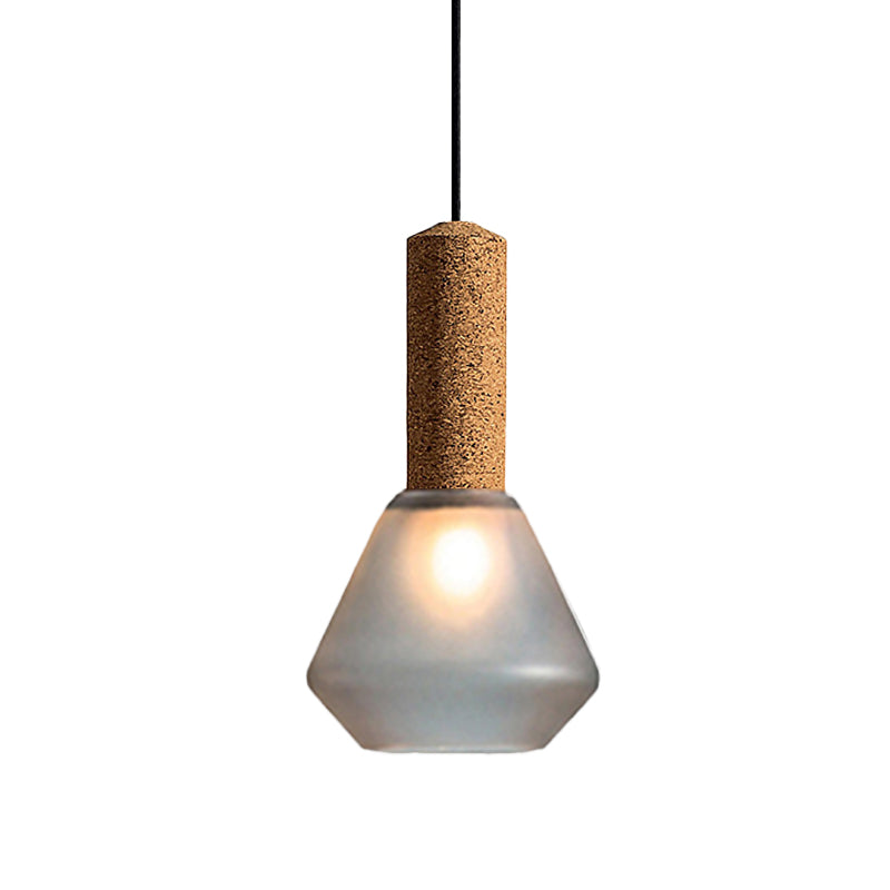 Modernist 1-Light Pendant Wood Diamond Ceiling Hang Fixture with Textured White/Smoke Gray Glass Shade Clearhalo 'Ceiling Lights' 'Glass shade' 'Glass' 'Modern Pendants' 'Modern' 'Pendant Lights' 'Pendants' Lighting' 735484