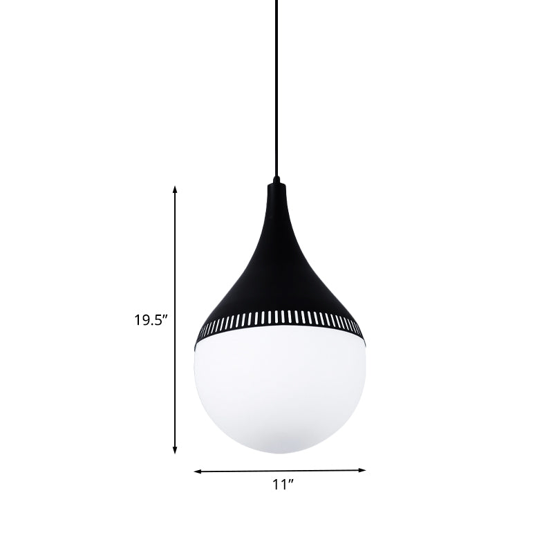 Modern Teardrop Hanging Ceiling Light Cream Glass 1 Head Corridor Pendant Lamp in Black Clearhalo 'Ceiling Lights' 'Close To Ceiling Lights' 'Glass shade' 'Glass' 'Modern Pendants' 'Modern' 'Pendant Lights' 'Pendants' Lighting' 735496