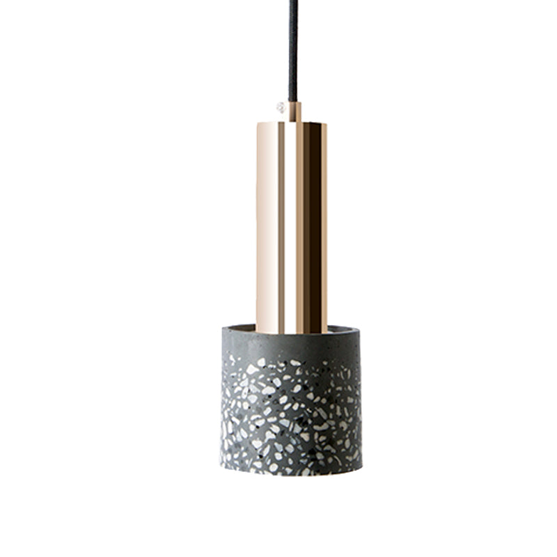 Cylinder Hanging Light Nordic Terrazzo 1-Light Bedroom Ceiling Lamp in White/Black/Pink with Tube Gold Top Clearhalo 'Ceiling Lights' 'Modern Pendants' 'Modern' 'Pendant Lights' 'Pendants' Lighting' 735561