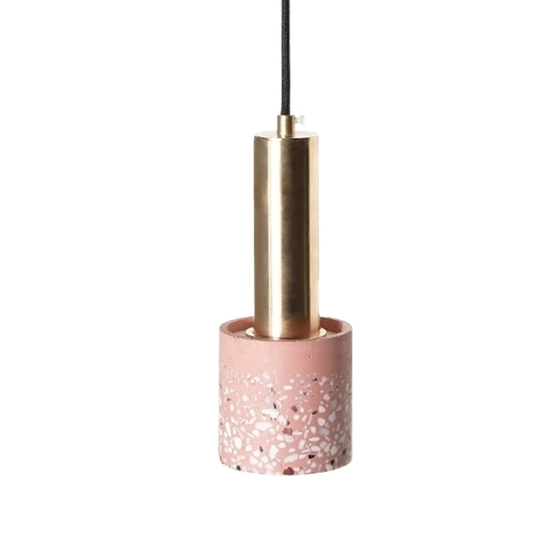 Cylinder Hanging Light Nordic Terrazzo 1-Light Bedroom Ceiling Lamp in White/Black/Pink with Tube Gold Top Clearhalo 'Ceiling Lights' 'Modern Pendants' 'Modern' 'Pendant Lights' 'Pendants' Lighting' 735569