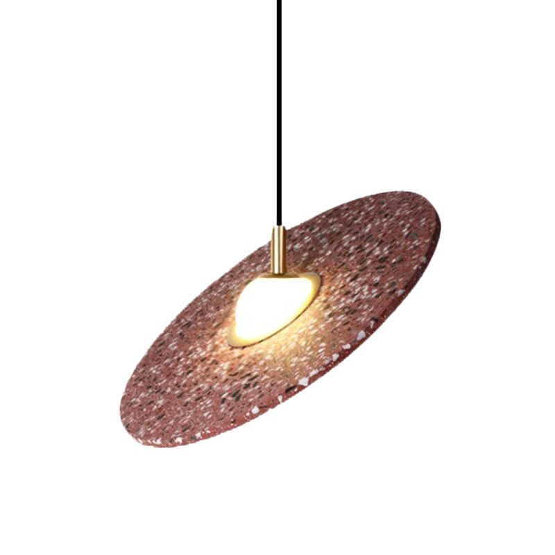 Round Disc Terrazzo Suspension Light Modernist 1-Bulb White/Pink Hanging Pendant Lamp for Restaurant Clearhalo 'Ceiling Lights' 'Modern Pendants' 'Modern' 'Pendant Lights' 'Pendants' Lighting' 735604