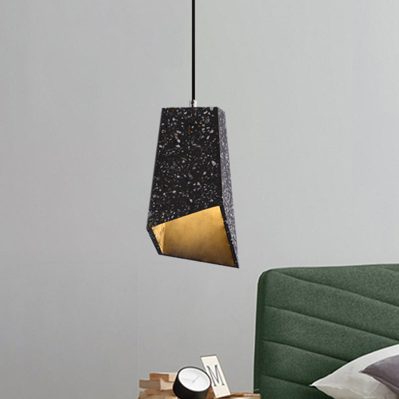 Geometric Hanging Light Fixture Nordic Terrazzo 1 Head White/Black/Red Ceiling Pendant Lamp for Coffee Shop Black Clearhalo 'Ceiling Lights' 'Modern Pendants' 'Modern' 'Pendant Lights' 'Pendants' Lighting' 735609