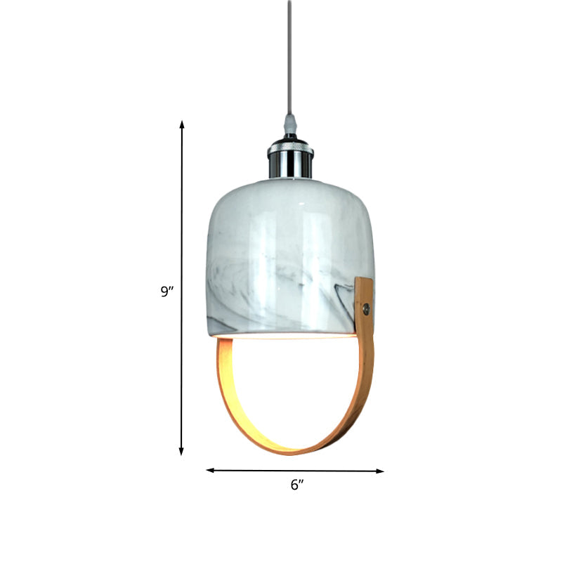 White Cup Shaped Drop Ceiling Light Modernist 1 Head Ceramics Pendant Lamp Fixture with Wood Handle Clearhalo 'Ceiling Lights' 'Modern Pendants' 'Modern' 'Pendant Lights' 'Pendants' Lighting' 735625