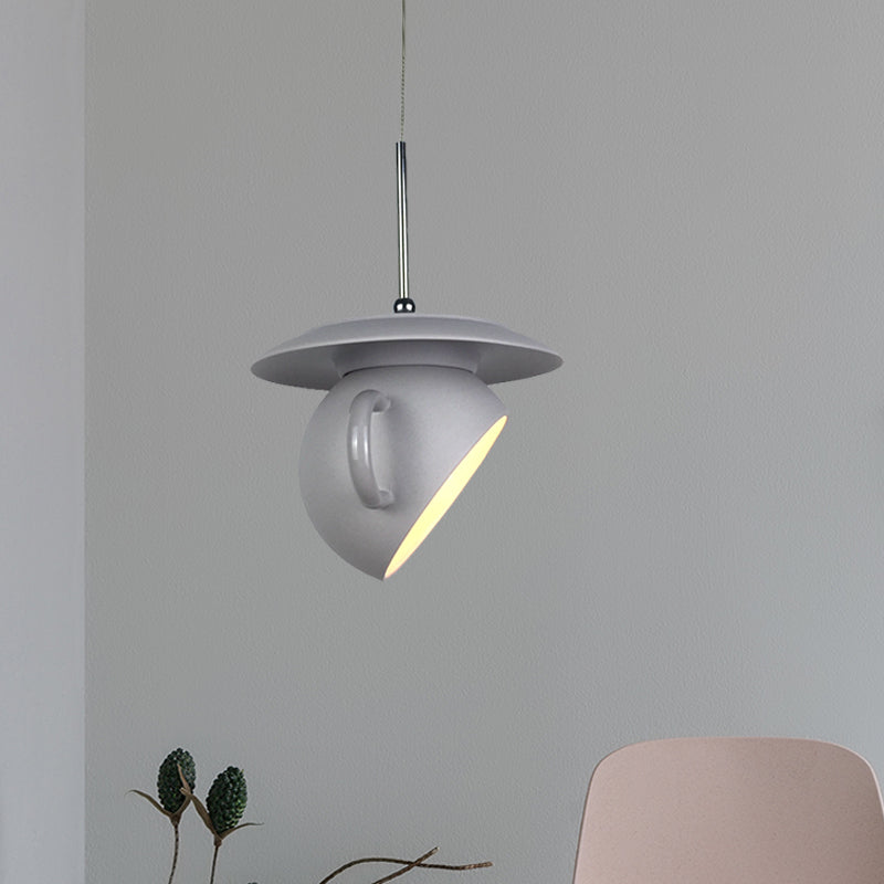 Macaron 1 Head Pendant Light White/Blue/Yellow Finish Coffee Cup LED Ceiling Lamp Fixture with Cement Shade Clearhalo 'Ceiling Lights' 'Modern Pendants' 'Modern' 'Pendant Lights' 'Pendants' Lighting' 735656