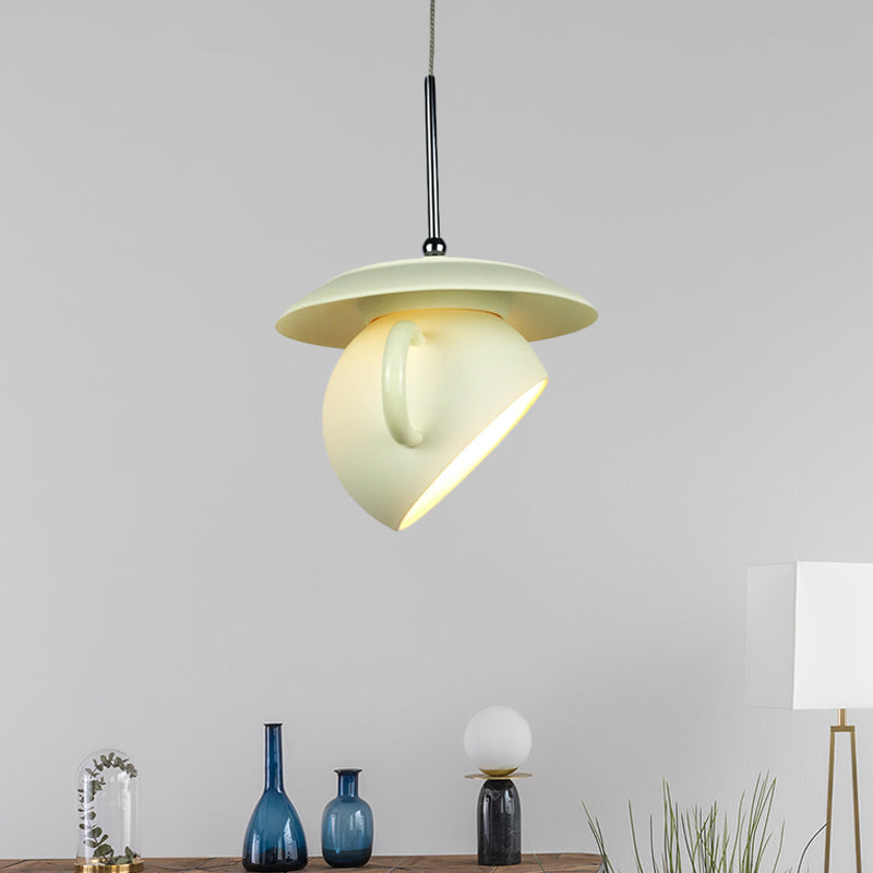 Macaron 1 Head Pendant Light White/Blue/Yellow Finish Coffee Cup LED Ceiling Lamp Fixture with Cement Shade Yellow Clearhalo 'Ceiling Lights' 'Modern Pendants' 'Modern' 'Pendant Lights' 'Pendants' Lighting' 735661