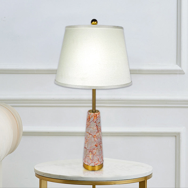 Cone Nightstand Light Modernist Marble 1-Head Red Night Table Lamp with Barrel White Fabric Shade Red Clearhalo 'Lamps' 'Table Lamps' Lighting' 735728