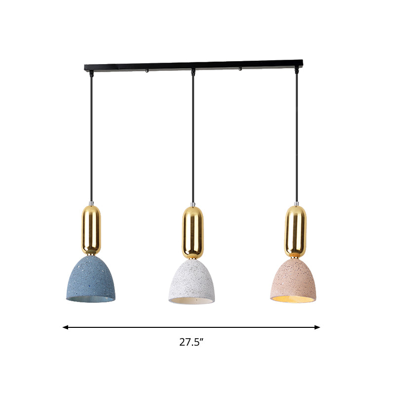 Macaron Dome Cluster Pendant Light Terrazzo 3 Lights Restaurant Ceiling Lamp in White-Pink-Blue with Linear Canopy Clearhalo 'Ceiling Lights' 'Modern Pendants' 'Modern' 'Pendant Lights' 'Pendants' Lighting' 735815