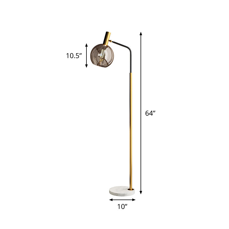 Post Modern Ball Floor Stand Lamp Smoke Gray Glass 1 Light Living Room Floor Light in Brass and Black Clearhalo 'Floor Lamps' 'Lamps' Lighting' 735975