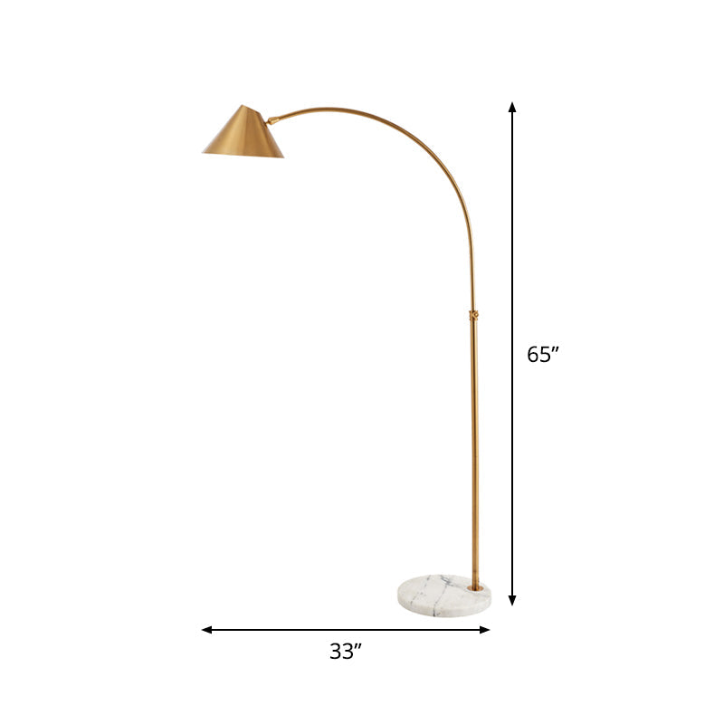 Conical Reading Floor Lamp Postmodern Metallic 1-Light Gold Finish Arched Standing Light Clearhalo 'Floor Lamps' 'Lamps' Lighting' 735987