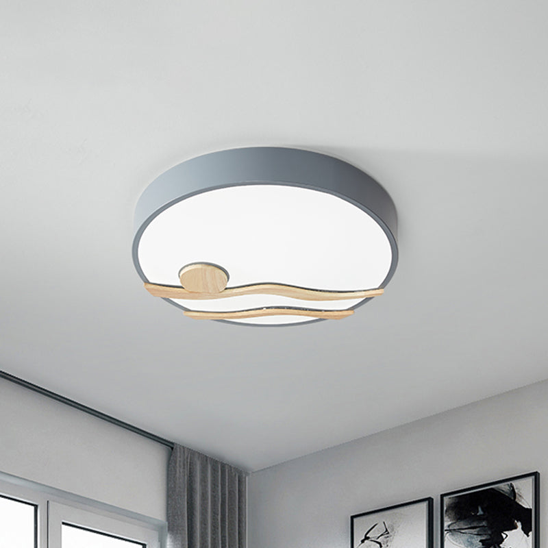 White/Grey Finish Round Ceiling Mounted Light Modern LED Iron Flushmount Lamp for Bedroom, 16