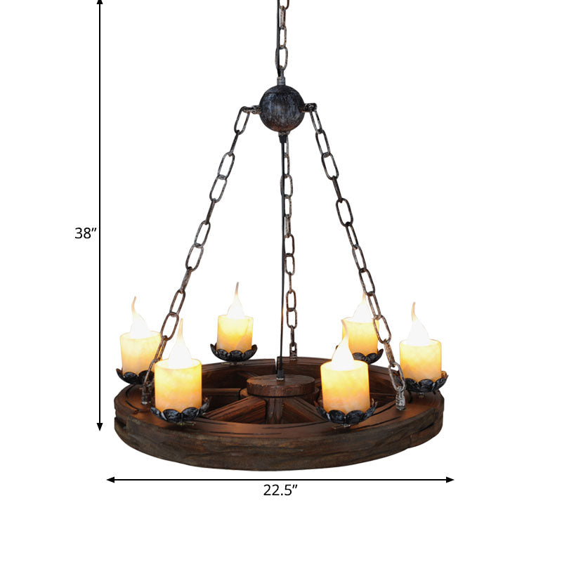 Candelabra Marble Chandelier Lamp Factory 6-Head Living Room Drop Pendant with Wood Wheel Design Clearhalo 'Carpenter Chandeliers' 'Ceiling Lights' 'Chandeliers' 'Industrial Chandeliers' 'Industrial' 'Middle Century Chandeliers' 'Modern' 'Tiffany' Lighting' 736142