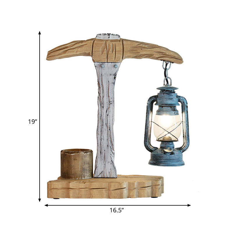 Clear Glass Kerosene Table Light Warehouse 1 Light Study Room Desk Lighting in Grey with Wood Tool Design Clearhalo 'Lamps' 'Table Lamps' Lighting' 736203