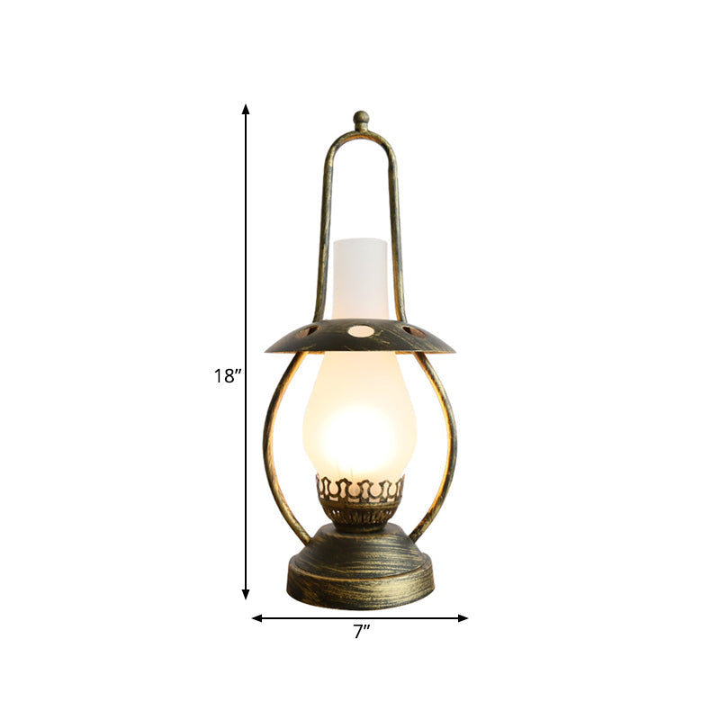 Brass Finish 1 Head Desk Lamp Industrial White Glass Lantern Metallic Table Light with Metal Base Clearhalo 'Lamps' 'Table Lamps' Lighting' 736215