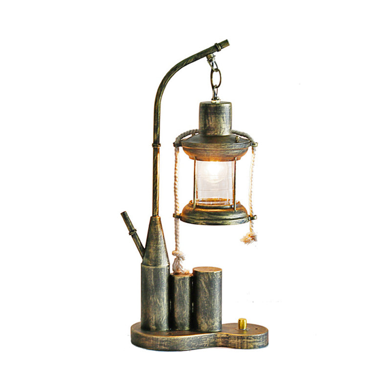 Kerosene Clear Glass Table Lighting Warehouse 1 Light Indoor Desk Light in Brass with Metal Base Clearhalo 'Lamps' 'Table Lamps' Lighting' 736293