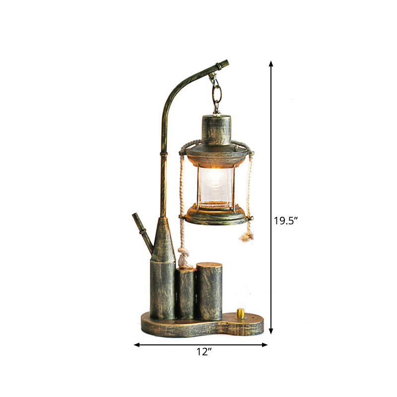 Kerosene Clear Glass Table Lighting Warehouse 1 Light Indoor Desk Light in Brass with Metal Base Clearhalo 'Lamps' 'Table Lamps' Lighting' 736294