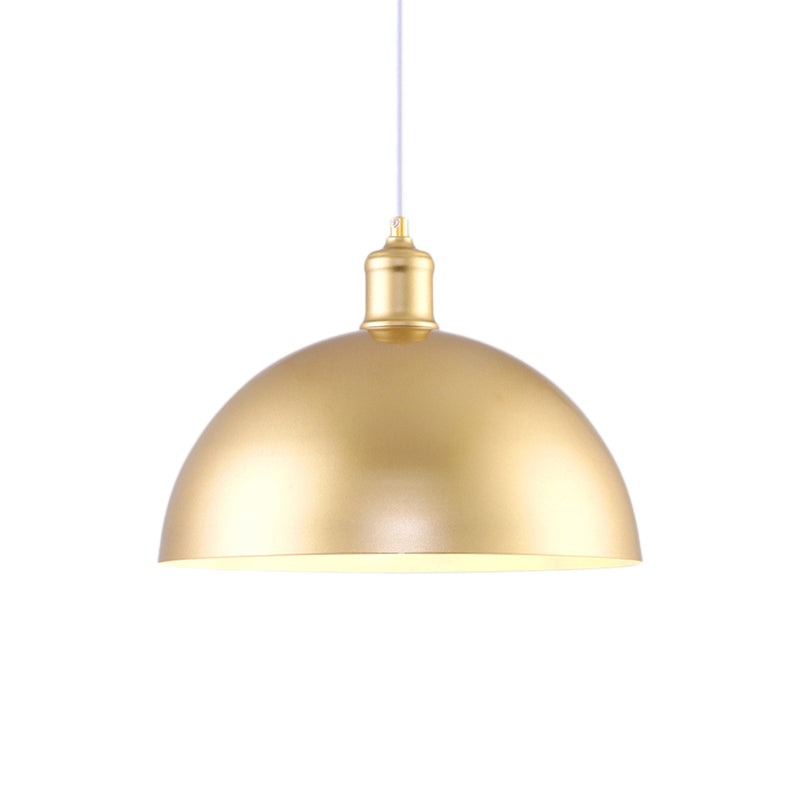 Industrial Dome Hanging Lamp 1 Light Metallic Height Adjustable Pendant Lighting in Gold for Bedroom, 12