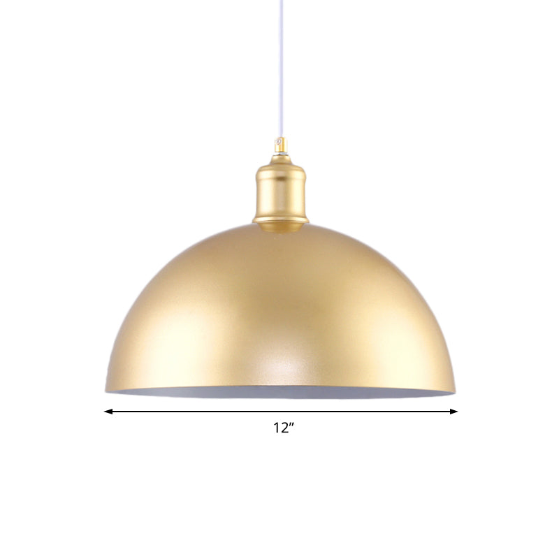 Industrial Dome Hanging Lamp 1 Light Metallic Height Adjustable Pendant Lighting in Gold for Bedroom, 12