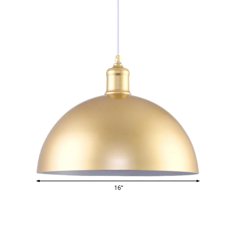 Industrial Dome Hanging Lamp 1 Light Metallic Height Adjustable Pendant Lighting in Gold for Bedroom, 12