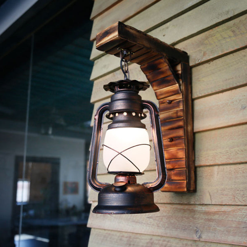 Copper Kerosene Wall Lighting Fixture Loft Opal Glass 1-Light Outdoor Sconce Light with Bamboo Right Angle Arm Copper Clearhalo 'Art deco wall lights' 'Cast Iron' 'Glass' 'Industrial wall lights' 'Industrial' 'Middle century wall lights' 'Modern' 'Rustic wall lights' 'Tiffany' 'Traditional wall lights' 'Wall Lamps & Sconces' 'Wall Lights' Lighting' 736359