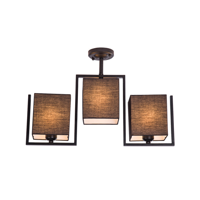 White/Black Cuboid Semi Flush Light Fixture Modernist 3 Bulbs Fabric Ceiling Mounted Lamp Clearhalo 'Ceiling Lights' 'Close To Ceiling Lights' 'Close to ceiling' 'Semi-flushmount' Lighting' 736477