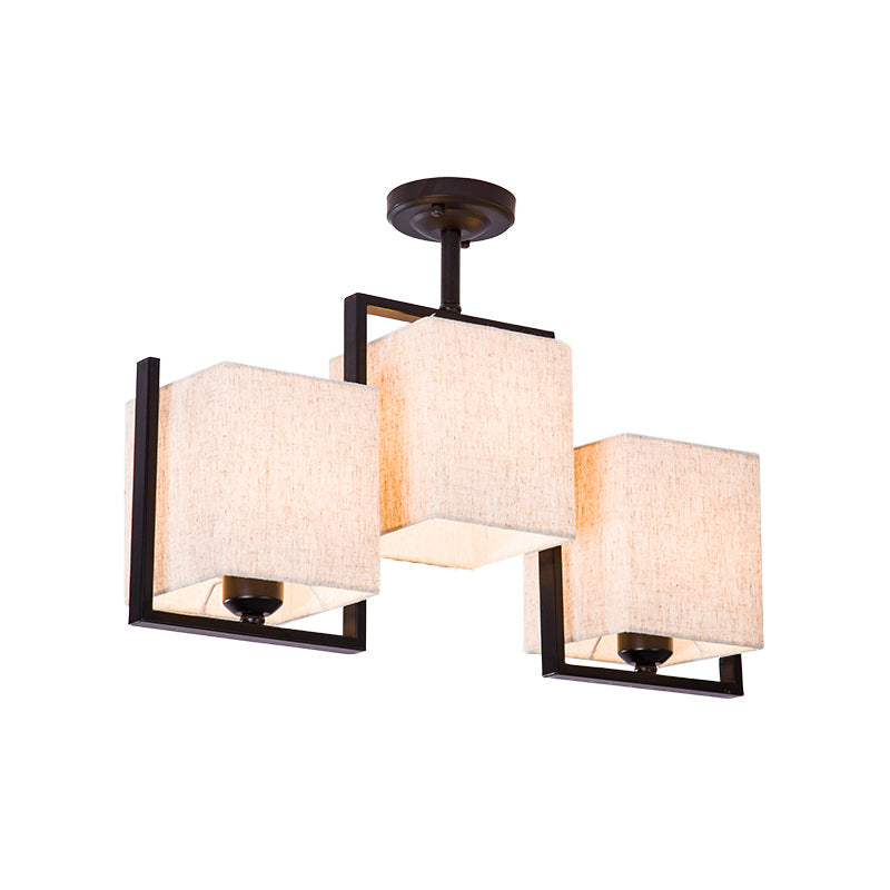 White/Black Cuboid Semi Flush Light Fixture Modernist 3 Bulbs Fabric Ceiling Mounted Lamp Clearhalo 'Ceiling Lights' 'Close To Ceiling Lights' 'Close to ceiling' 'Semi-flushmount' Lighting' 736482