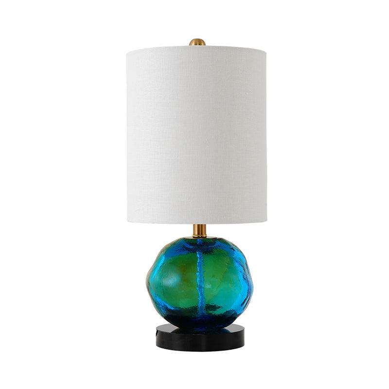 Fabric Cylinder Table Light Contemporary 1-Light White Night Lamp with Green Glaze Deco Clearhalo 'Lamps' 'Table Lamps' Lighting' 736531