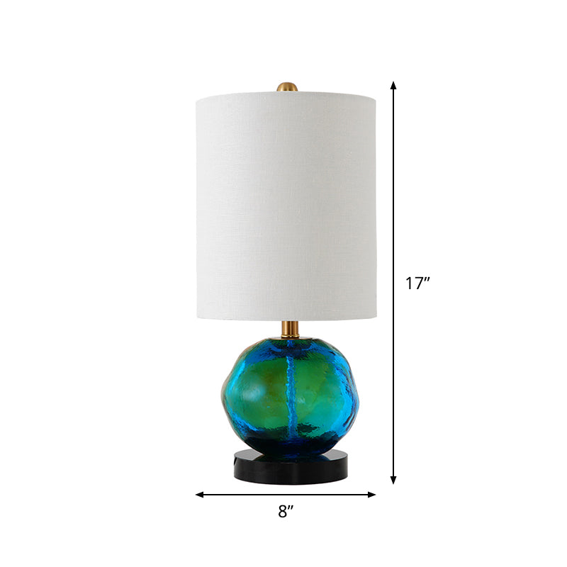 Fabric Cylinder Table Light Contemporary 1-Light White Night Lamp with Green Glaze Deco Clearhalo 'Lamps' 'Table Lamps' Lighting' 736532