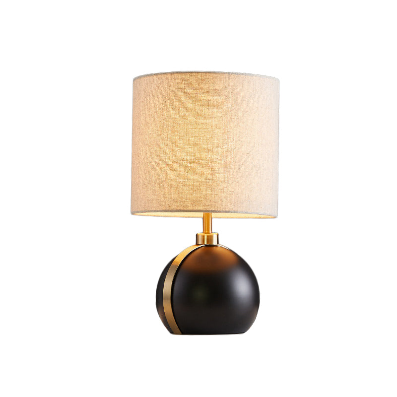 Black Global Table Light Modern 1-Head Metal Night Lamp with Cylinder Flaxen Fabric Shade Clearhalo 'Lamps' 'Table Lamps' Lighting' 736534