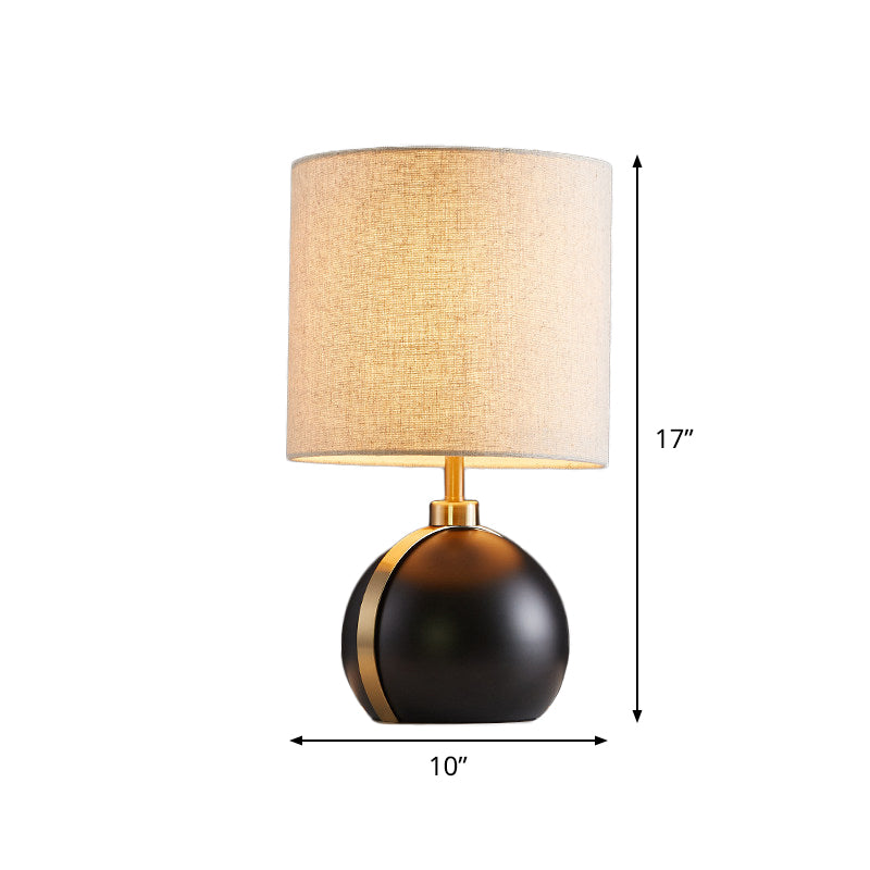 Black Global Table Light Modern 1-Head Metal Night Lamp with Cylinder Flaxen Fabric Shade Clearhalo 'Lamps' 'Table Lamps' Lighting' 736536