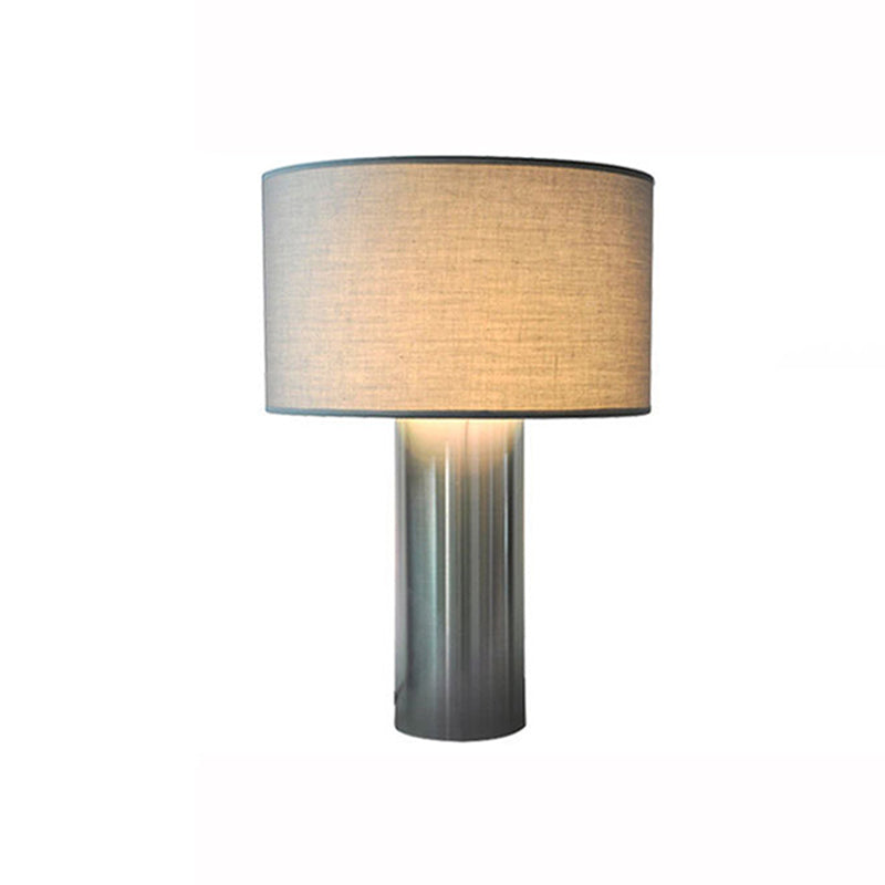 Simple 1-Bulb Nightstand Light Grey Drum Plug-In Night Table Lamp with Fabric Shade Clearhalo 'Lamps' 'Table Lamps' Lighting' 736538