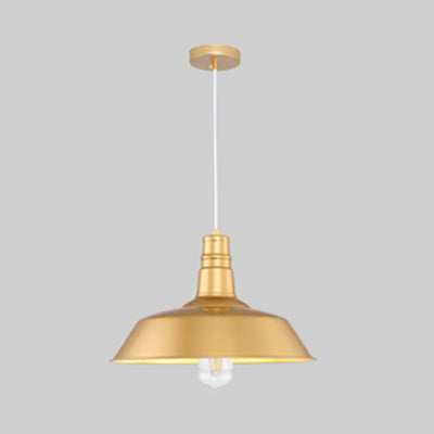 Metal Gold Finish Ceiling Pendant with Barn Shade 1 Bulb Industrial Vintage Hanging Light Fixture, 14