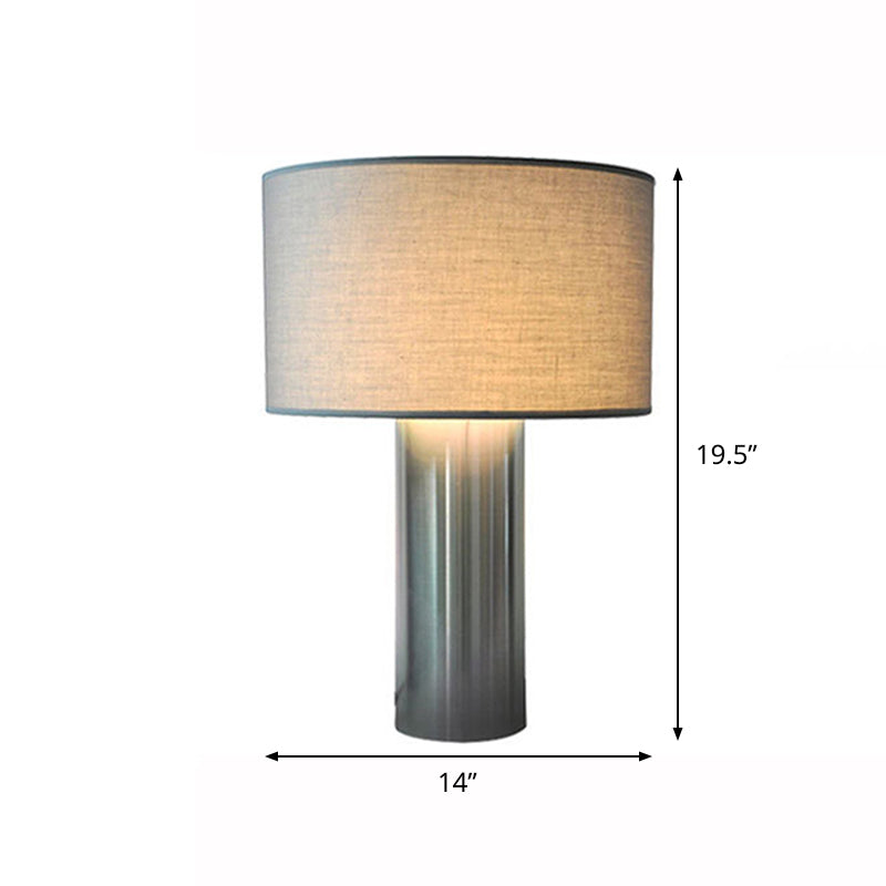 Simple 1-Bulb Nightstand Light Grey Drum Plug-In Night Table Lamp with Fabric Shade Clearhalo 'Lamps' 'Table Lamps' Lighting' 736540