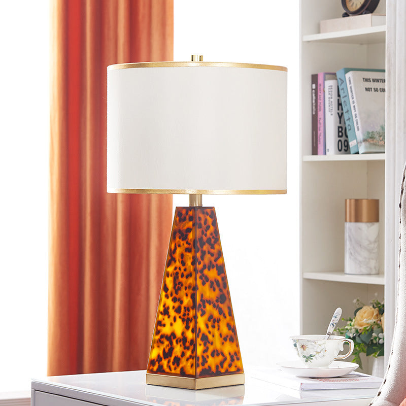 Fabric Drum Nightstand Light Modernism 1 Light White Table Lamp with Tower Leopard Print Acrylic Base White Clearhalo 'Lamps' 'Table Lamps' Lighting' 736557