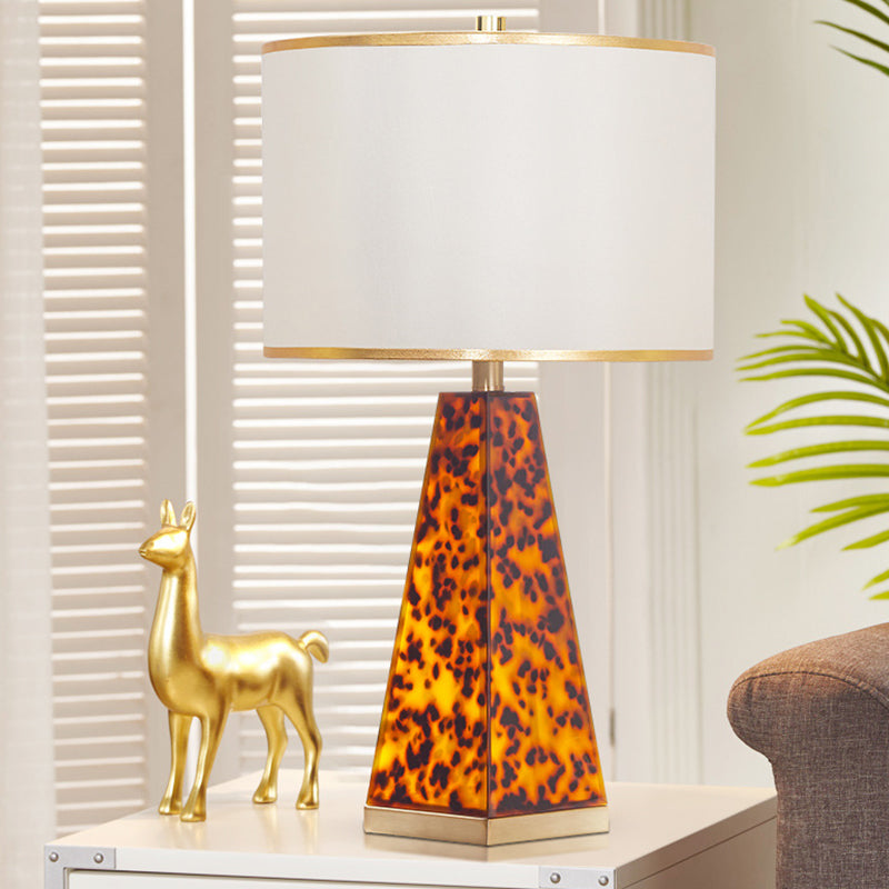 Fabric Drum Nightstand Light Modernism 1 Light White Table Lamp with Tower Leopard Print Acrylic Base Clearhalo 'Lamps' 'Table Lamps' Lighting' 736558