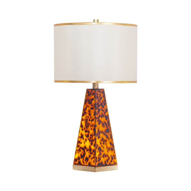 Fabric Drum Nightstand Light Modernism 1 Light White Table Lamp with Tower Leopard Print Acrylic Base Clearhalo 'Lamps' 'Table Lamps' Lighting' 736559