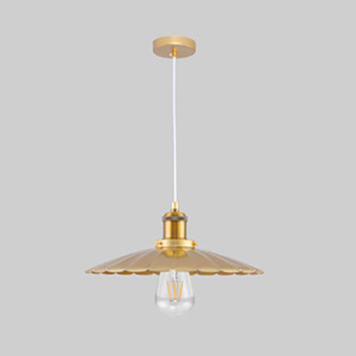 Gold Finish Scalloped Edge Ceiling Pendant Loft Metallic 1 Bulb Coffee Shop Hanging Light, 12/14 Inch Width Clearhalo 'Art Deco Pendants' 'Cast Iron' 'Ceiling Lights' 'Ceramic' 'Crystal' 'Industrial Pendants' 'Industrial' 'Metal' 'Middle Century Pendants' 'Pendant Lights' 'Pendants' 'Tiffany' Lighting' 73658