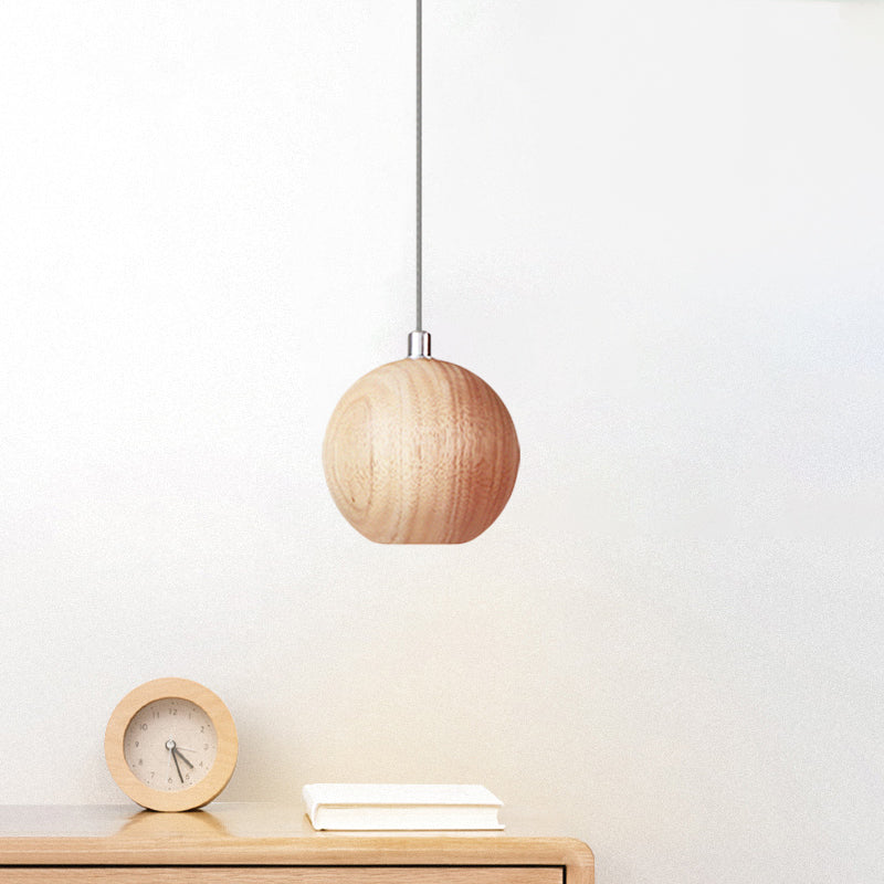 Sphere Wood Drop Pendant Light Simple 1 Head Beige LED Hanging Ceiling Lamp for Study Room Wood Clearhalo 'Ceiling Lights' 'Modern Pendants' 'Modern' 'Pendant Lights' 'Pendants' Lighting' 736594