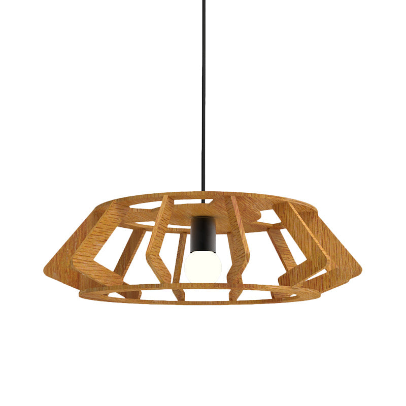 Asian Drum Frame Pendant Light Fixture Wood 1-Light Study Room Hanging Ceiling Lamp Clearhalo 'Ceiling Lights' 'Pendant Lights' 'Pendants' Lighting' 736615