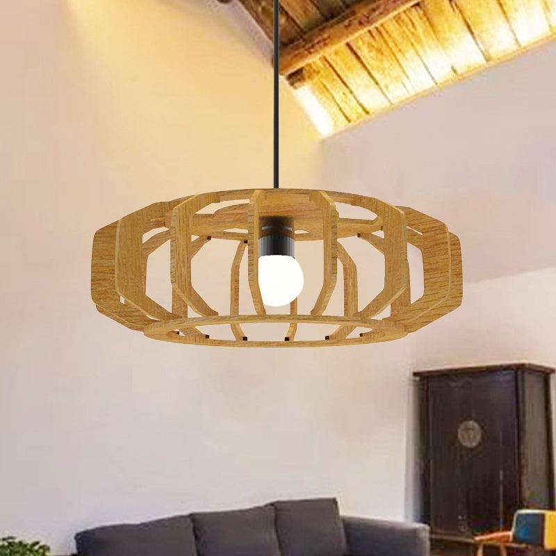 Lantern Frame Hanging Ceiling Light Asia-Style Wood 1 Bulb Living Room Suspension Lamp Wood Clearhalo 'Ceiling Lights' 'Pendant Lights' 'Pendants' Lighting' 736622_beb5f325-8ecd-4544-af6b-df0d03429ab8