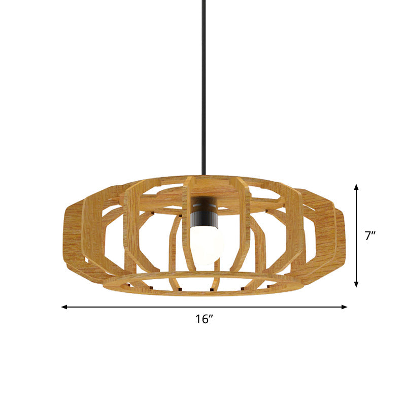 Lantern Frame Hanging Ceiling Light Asia-Style Wood 1 Bulb Living Room Suspension Lamp Clearhalo 'Ceiling Lights' 'Pendant Lights' 'Pendants' Lighting' 736625