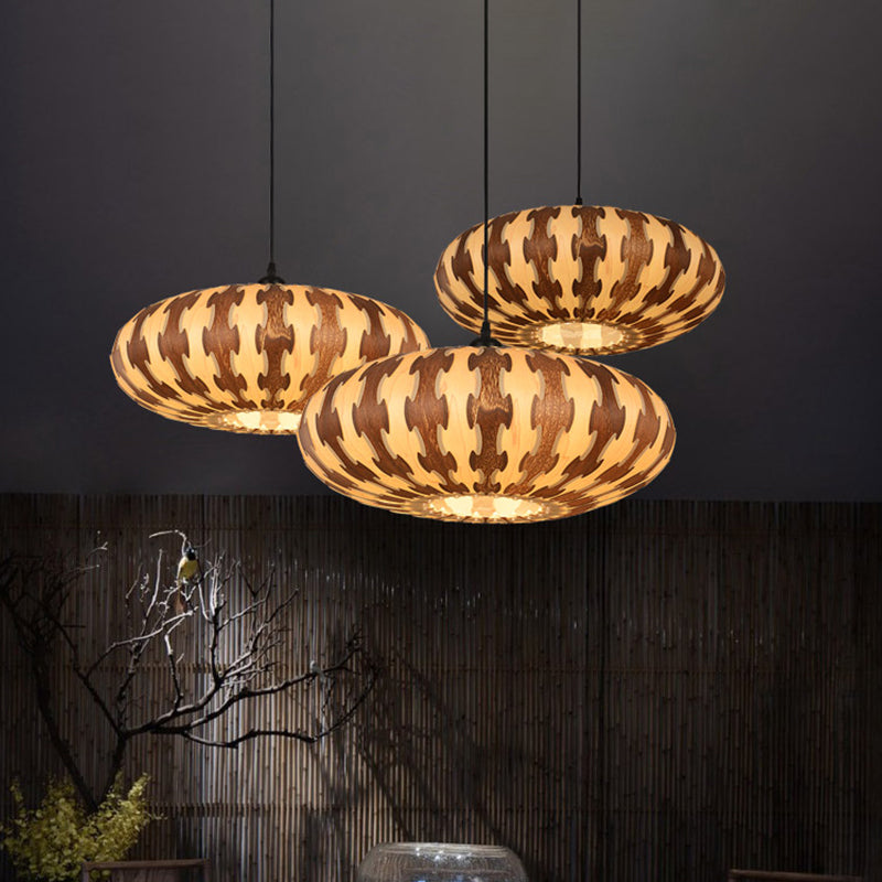 Brown Oval Lantern Ceiling Pendant Light Asia Style 1 Light Wood LED Hanging Lamp Fixture Brown Clearhalo 'Ceiling Lights' 'Pendant Lights' 'Pendants' Lighting' 736634_30d30dc6-e8b5-4101-88fe-04310eb68135