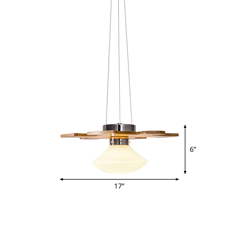 Wood Jigsaw Puzzle Suspension Light Modern 1 Light Hanging Lamp Kit with Mushroom Cream Glass Shade Clearhalo 'Ceiling Lights' 'Modern Pendants' 'Modern' 'Pendant Lights' 'Pendants' Lighting' 736653