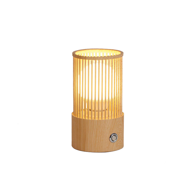 Beige Tubular Cage Desk Light Minimalist 1 Light Wood Table Lamp for Coffee Shop Clearhalo 'Lamps' 'Table Lamps' Lighting' 736663