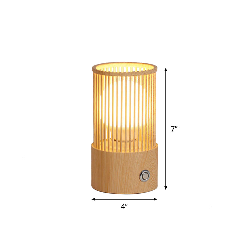 Beige Tubular Cage Desk Light Minimalist 1 Light Wood Table Lamp for Coffee Shop Clearhalo 'Lamps' 'Table Lamps' Lighting' 736665