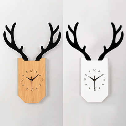 Wood Clock Shape Sconce Light with Antlers Hallway Foyer Rustic Animal LED Wall Lamp Clearhalo 'Wall Lamps & Sconces' 'Wall Lights' Lighting' 73668